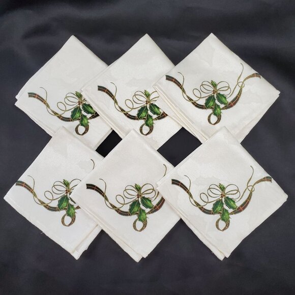 VTG Lenox Christmas Holiday Nouveau Dinner Napkins, 10” Square Set of Jacquard - Picture 10 of 10